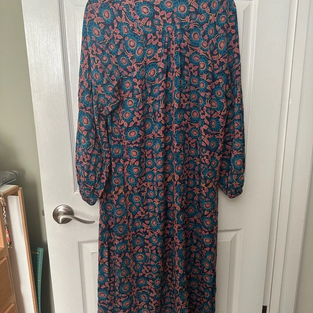 Natural Life Rowan XL midi dress floral navy teal purple, side slit - Picture 2 of 9